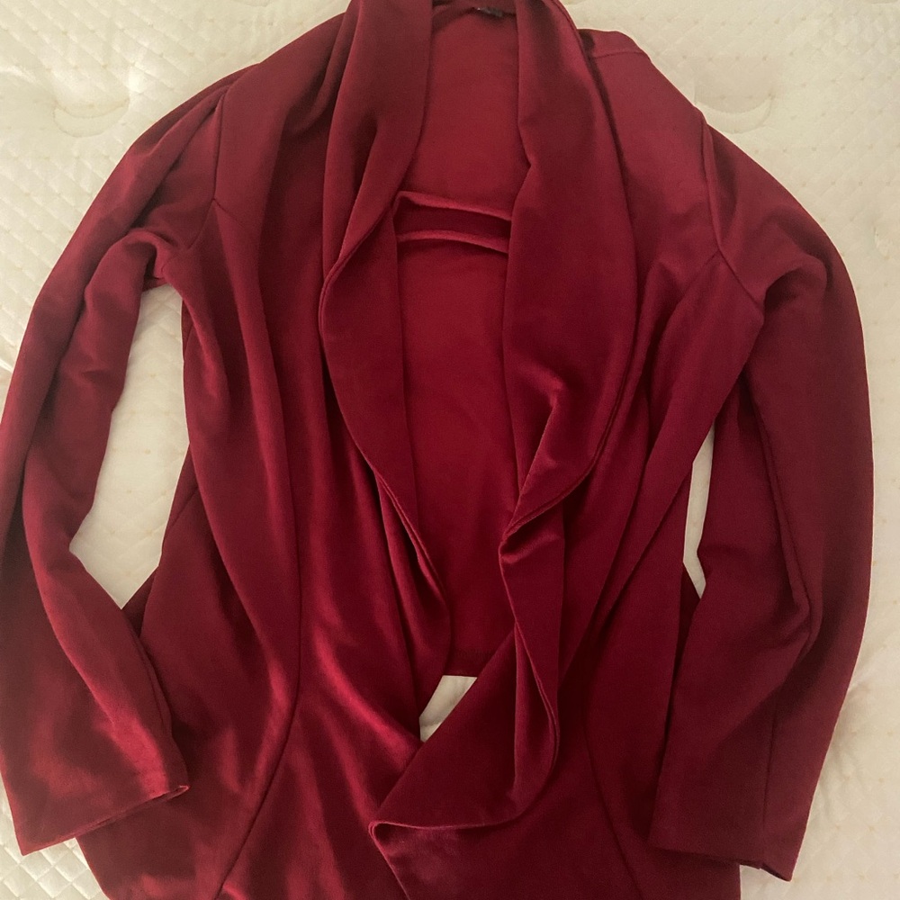 Elegant Red Open Front Cardigan